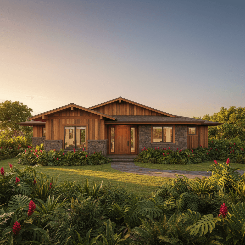 Custom home exterior with natural landscaping