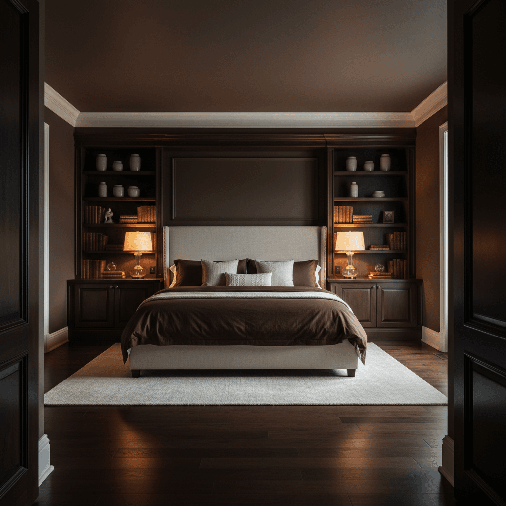 Master bedroom renovation with built-in shelving and professional finishes
