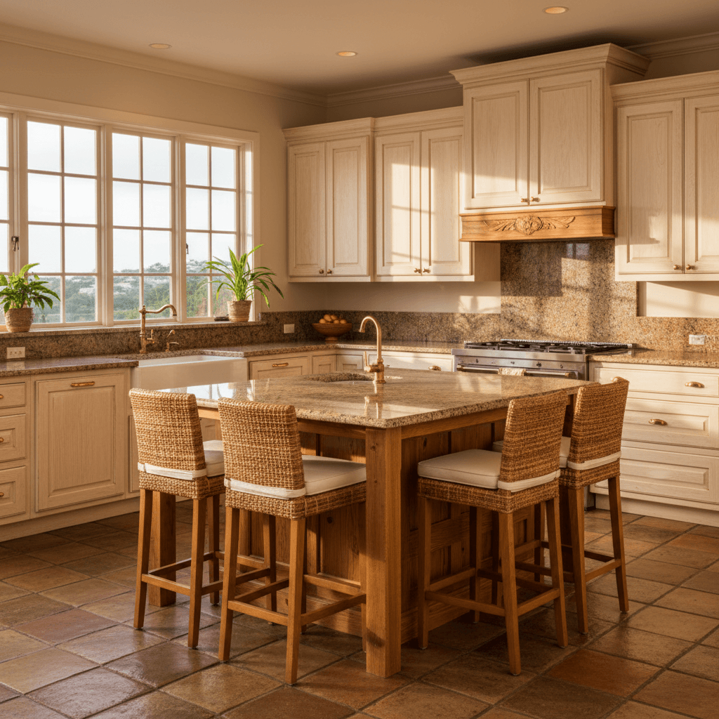 Custom kitchen renovation with wooden cabinetry and granite counters