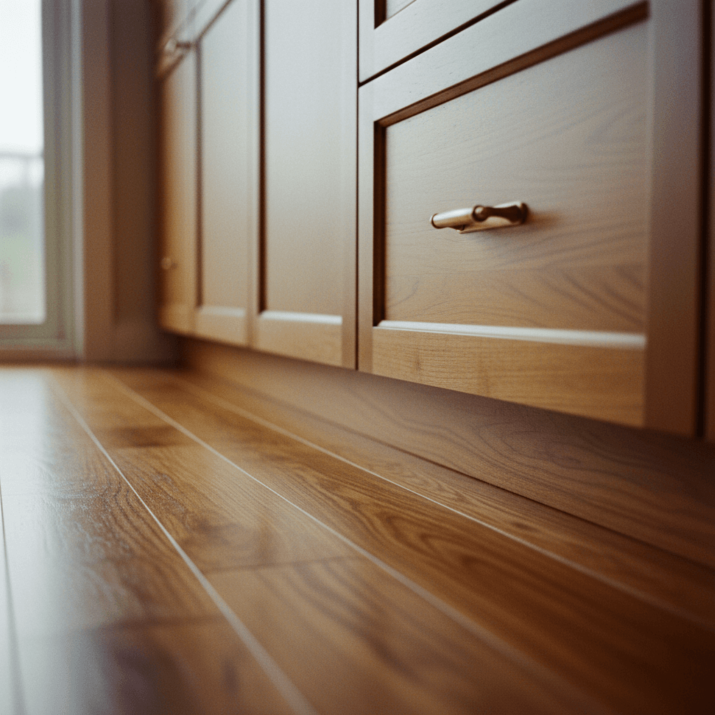 Custom hardwood flooring and cabinetry details