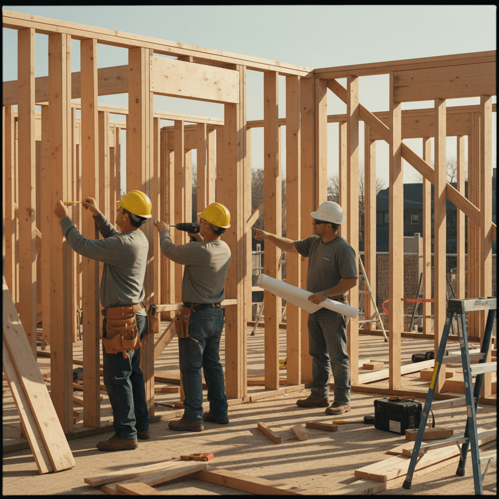 Construction team framing a custom home project in Honolulu