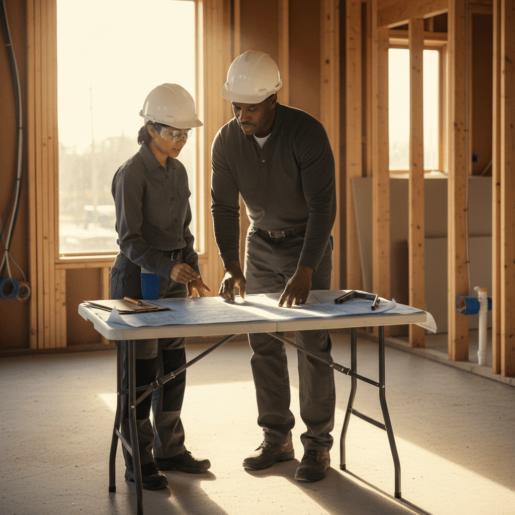 Contractor and homeowner reviewing renovation plans